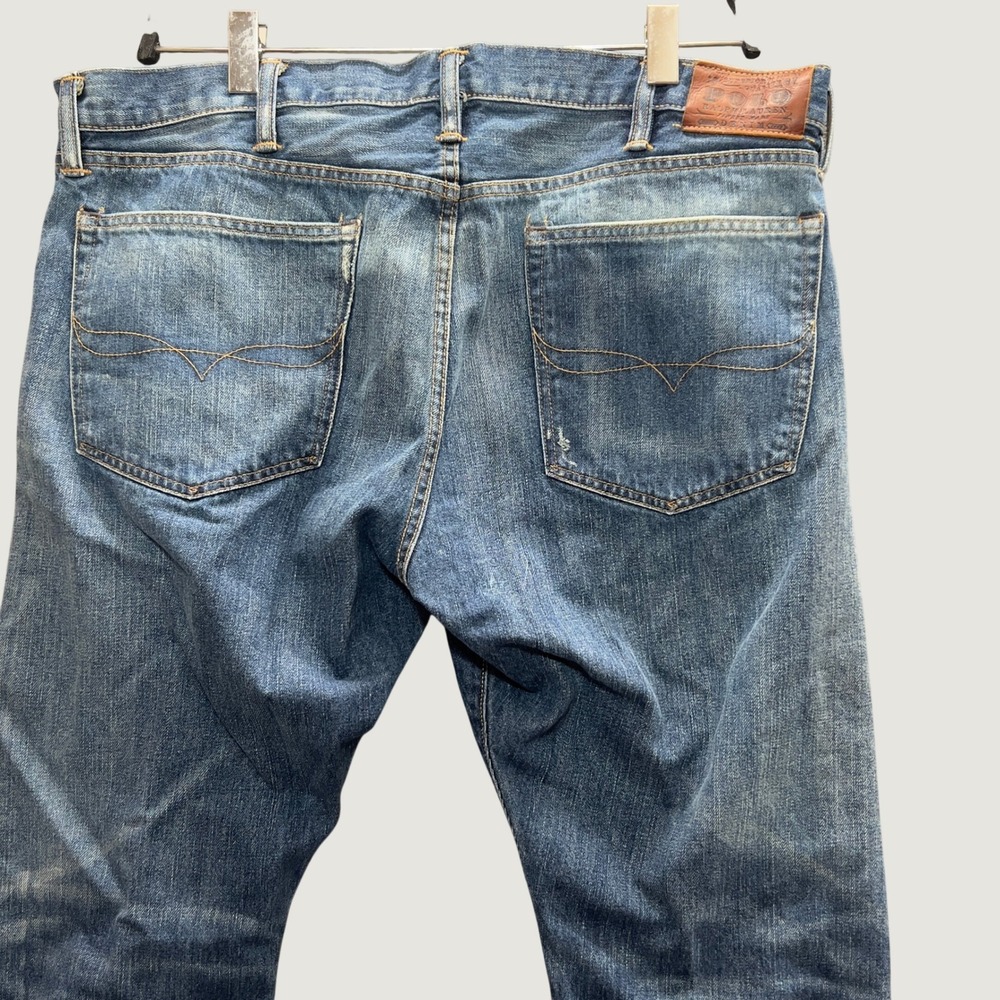 Polo Ralph Lauren Slim Fit Blue Denim 40x32 Jeans Distressed Paint Splatter
